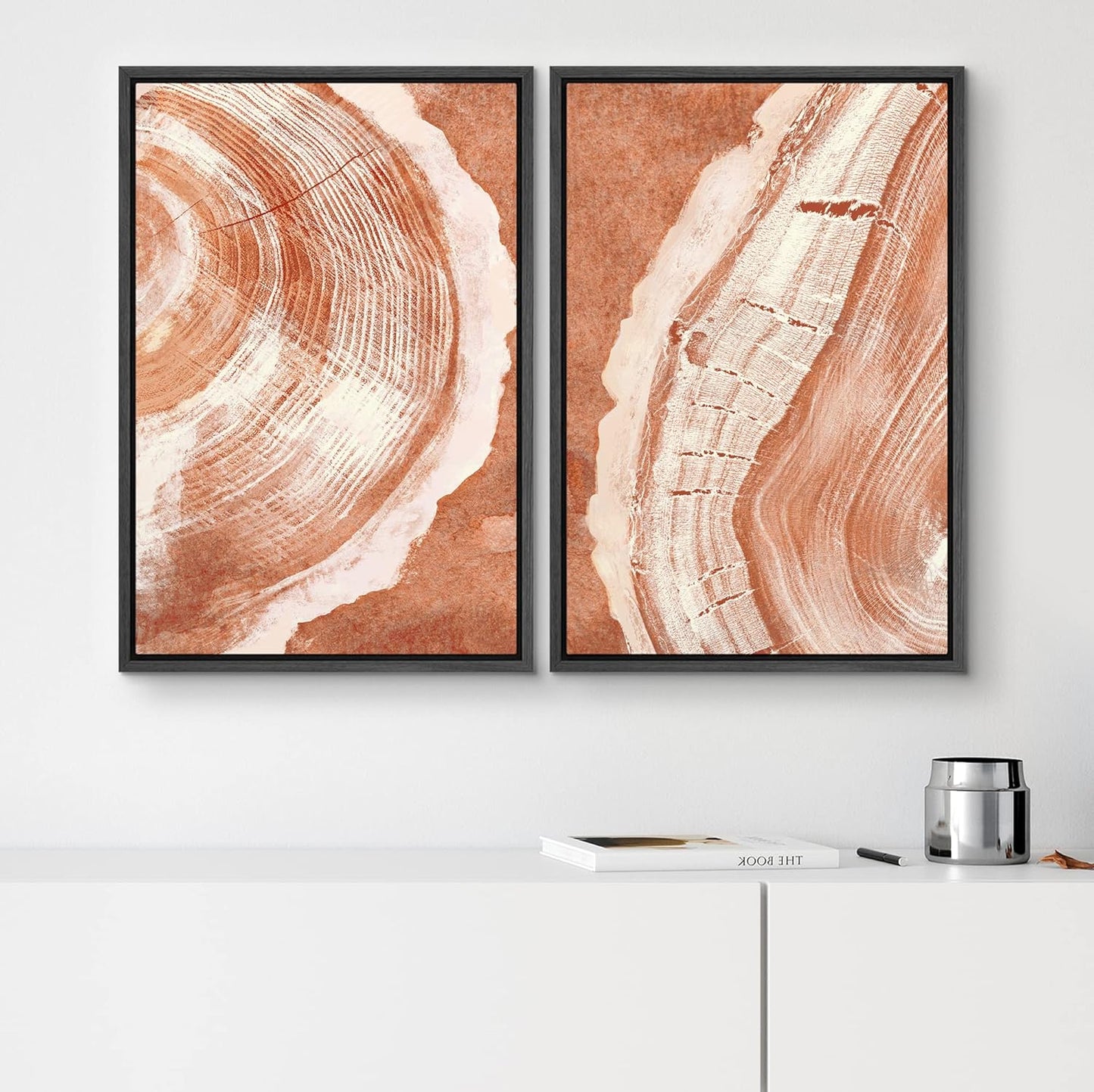 SIGNWIN Framed Canvas Print Wall Art Set Orange Closeup Wood Tree Ring Details Nature Wilderness Illustrations Modern Art Rustic Colorful Ultra for Living Room, Bedroom, Office - 24"x36"x2 Black