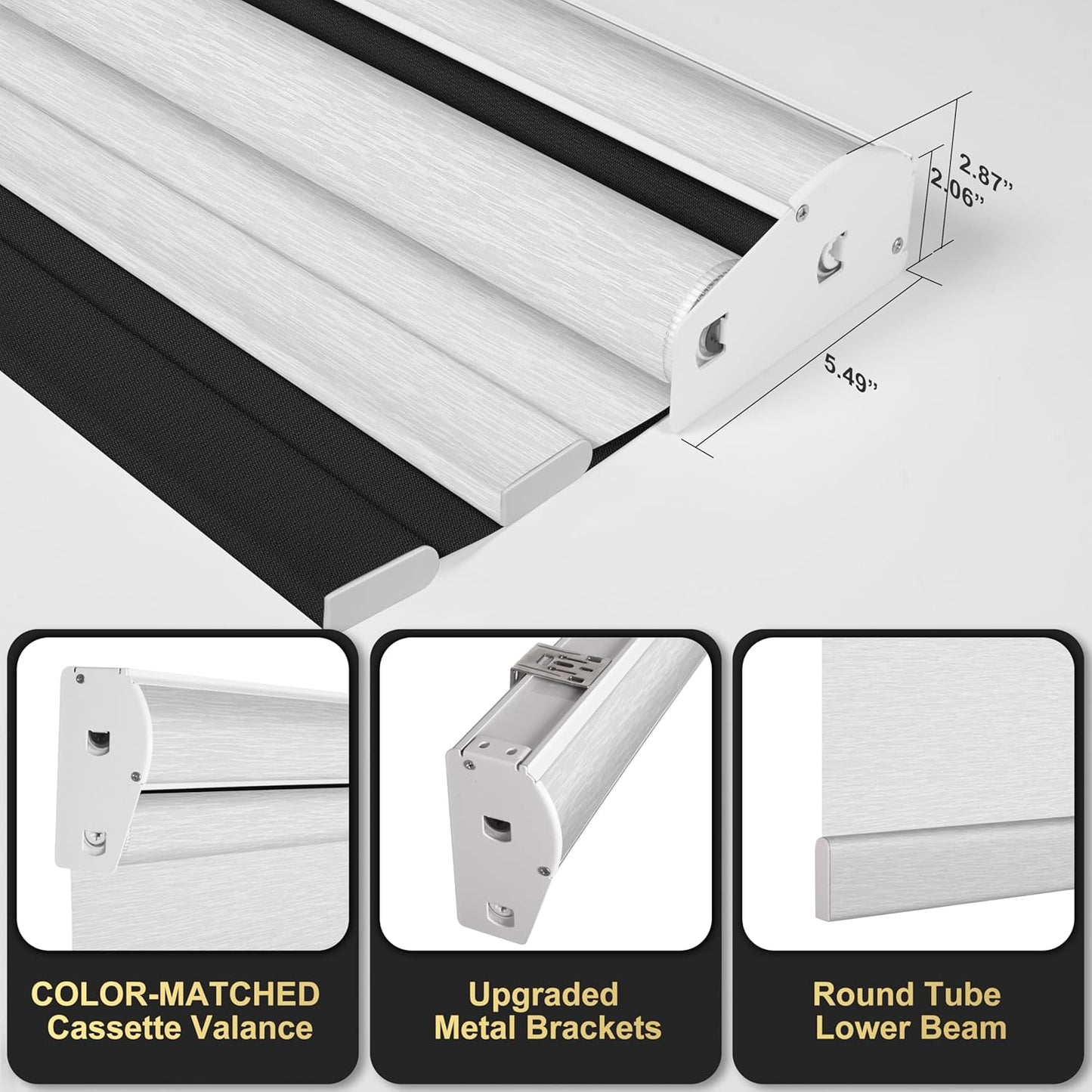 BERISSA Cordless Dual Roller Shades With Cassette Valance, Blackout and Light Filtering, Day and Night for Home Office Door - Linen Black and White, 23 W x 86" H