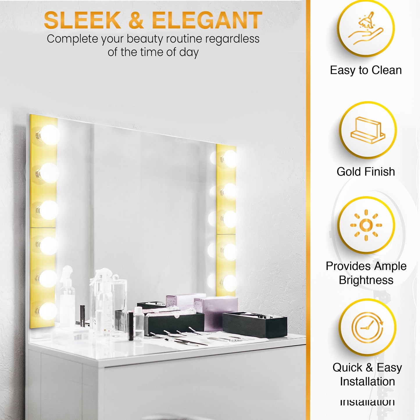 DYSMIO Three Light Vanity Strip - Hollywood Style Fixture, Gold, Aluminum, 18 x 4.25 Inches, Model BG