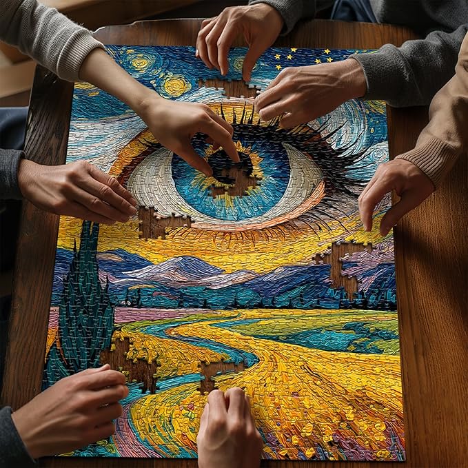 Impossible Puzzles for Adults 1000 Pieces, Eye Starry Night Jigsaw Puzzle Mountain Scenery, Abstract Art Landscape Scenic Challenge Puzzle