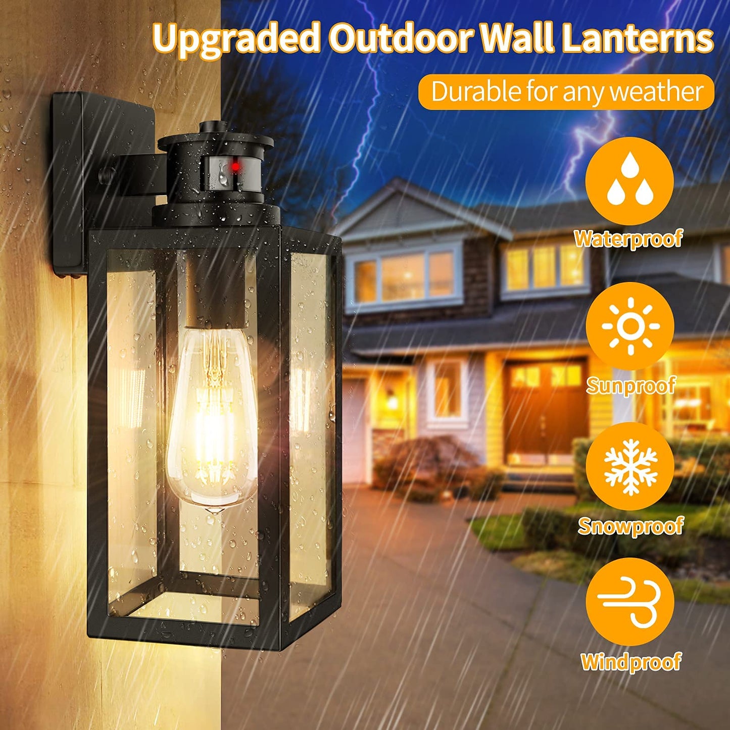 TOBUSA 2-Pack Motion Sensor Outdoor Lights, Black Metal Wall Mount Fixtures, 13.25 Inch, Model B05023CPG
