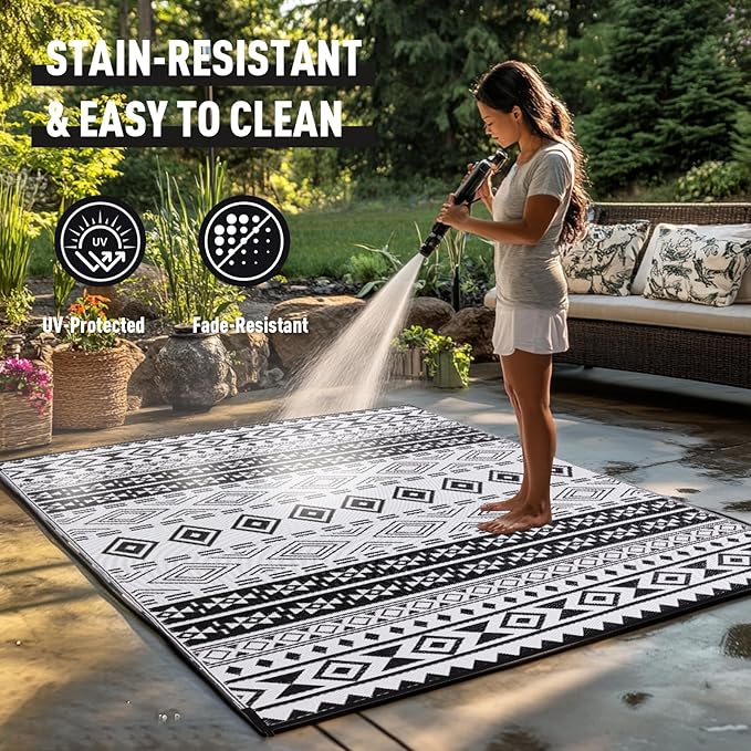 WILDROOTS 6'x9' Outdoor Plastic Rug for Patio Clearance, Waterproof Mat, Reversible Plastic Camping Rugs, RV, Porch, Deck, Camper, Balcony, Backyard