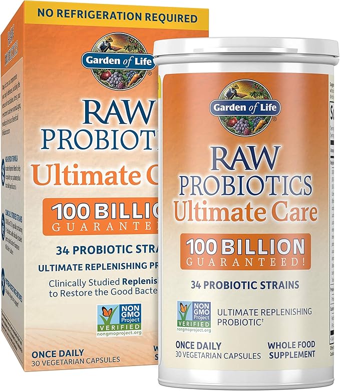Garden of Life Raw Probiotics for Women and Men Ultimate Care 100 Billion CFU, Raw Vitamin Code Vitamin C