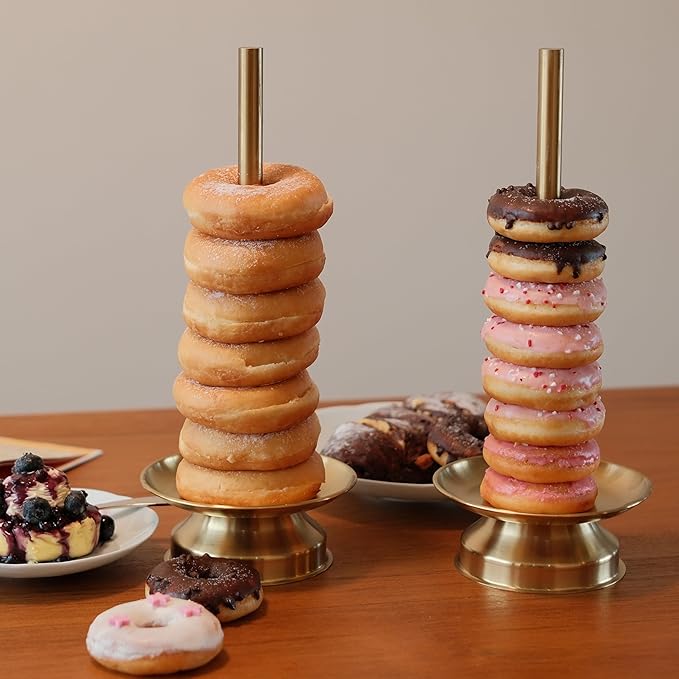 Metal Donut Stand 2 Pack-Gold Donut Stands for Dessert Table Easy to Assemble and Clean, Sturdy Donut Tower Stand for Birthday, Wedding, Party, Buffet, Afternoon Tea Serving