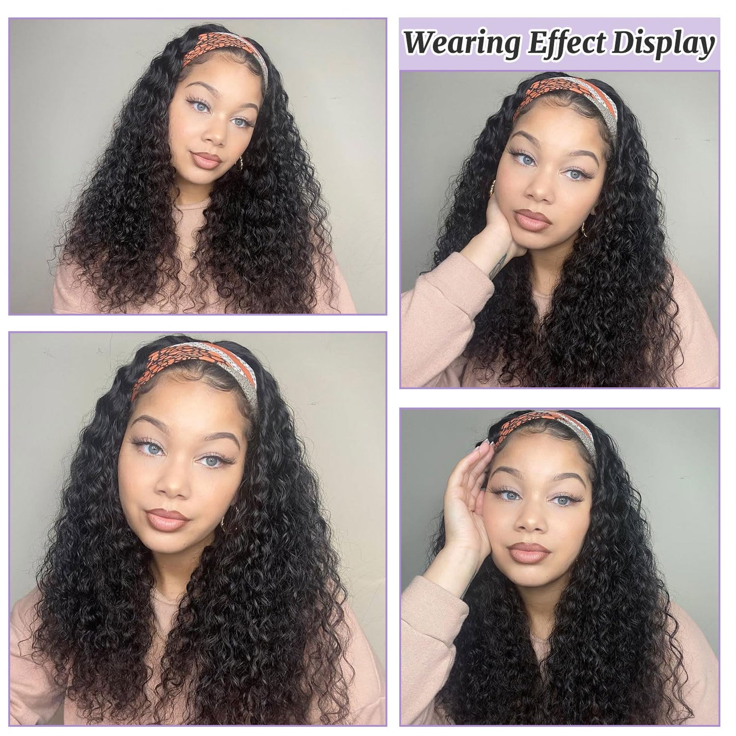 DSEKCAIN Deep Wave Headband Wig Human Hair 26 Inch 200 Density 100% Real Human Hair Deep Curly Headband Wig No Glue No Sew In Gl