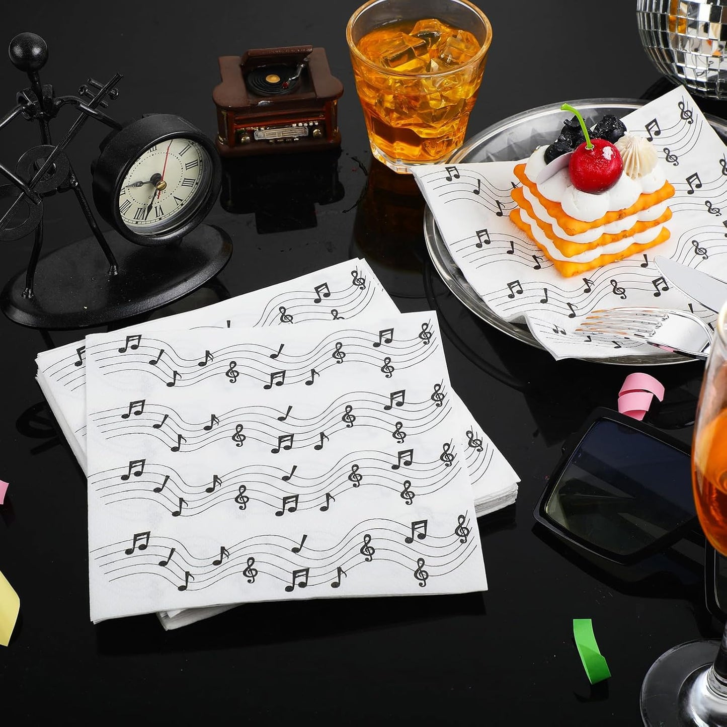 60 Pcs Music Note Cocktail Paper Napkins 6.5 x 6.5 Inches Disposable Paper Napkins Dessert Beverage Tissue for Decoupage Luncheon Tissue for Theme Party Wedding Birthday Party