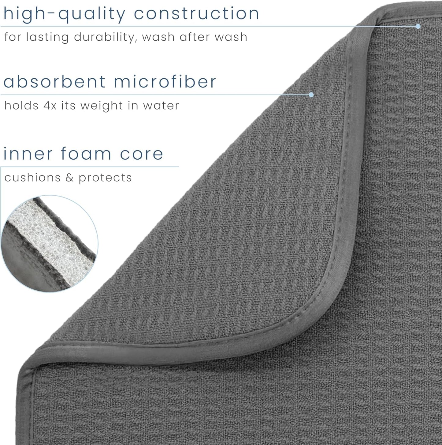 S&T INC. Dish Drying Mat 2 Pack, 16” x 18”, Absorbent Microfiber Kitchen Counter Mat, Dish Drying Pad for Dishes, Utensils, Pots and Pans, Large, Charcoal Grey