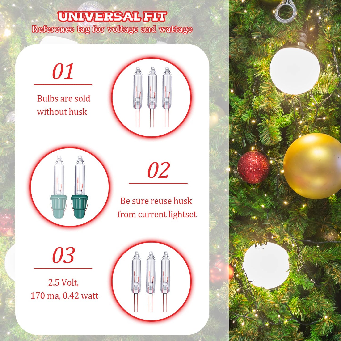 Mudder Mini Christmas Light Bulbs, 2.5 Volt, Clear, 500 Count