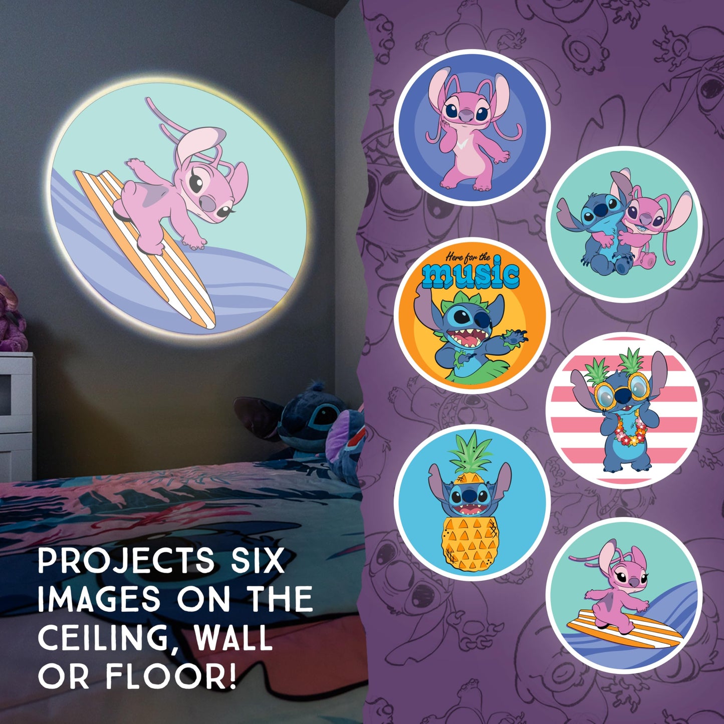 Projectables LED Kids Night Light Projector, Plug-in, Dusk-to-Dawn, Blue Lilo and Stitch, Model 84867, 1 Pack