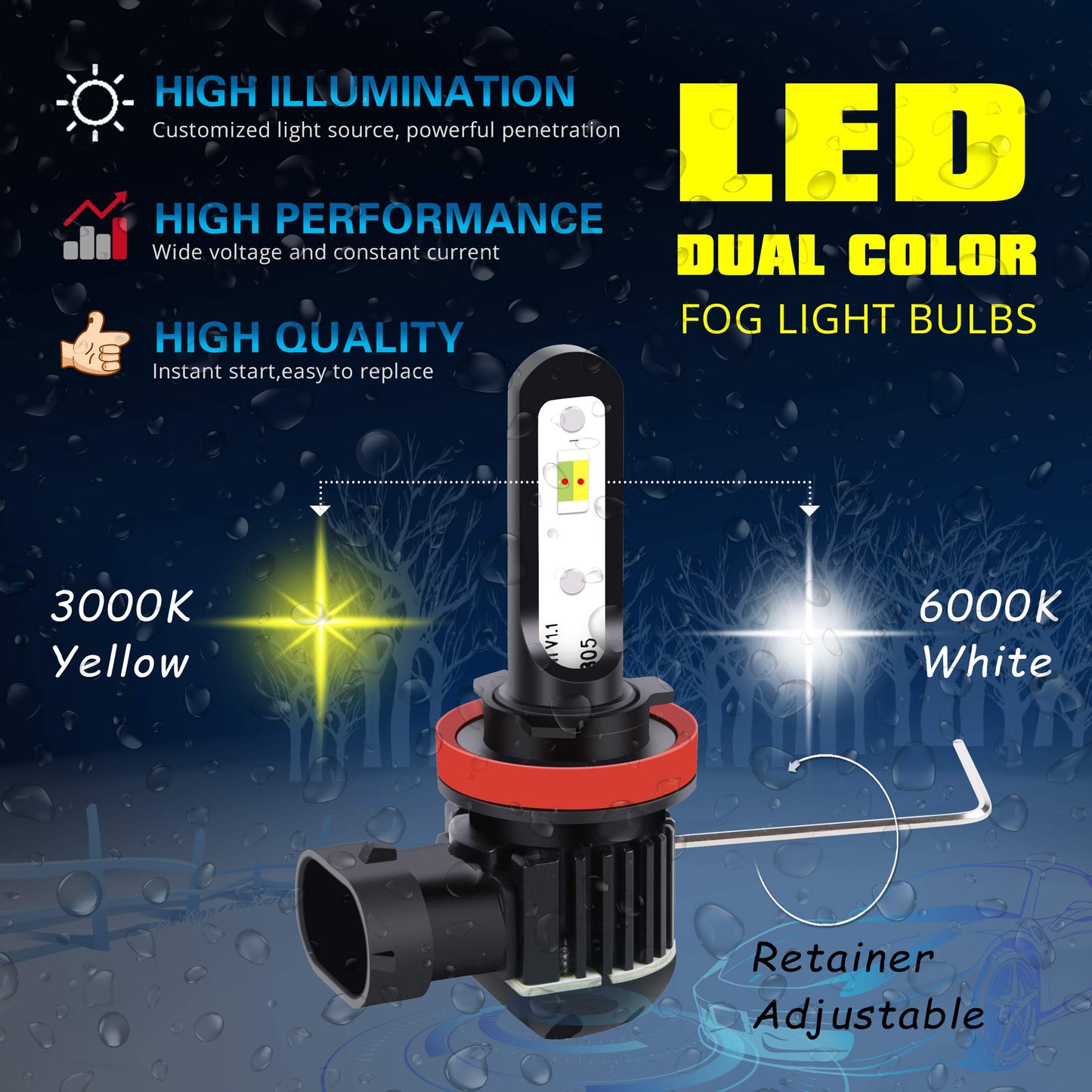Alla Lighting 5200Lm H8 H11 Led Switchback Fog Lights Or Drl Bulbs  Dual Color 6000K Xenon White/3000K Amber Yellow H16 H8Ll H11Ll 12V Lamps Replacement