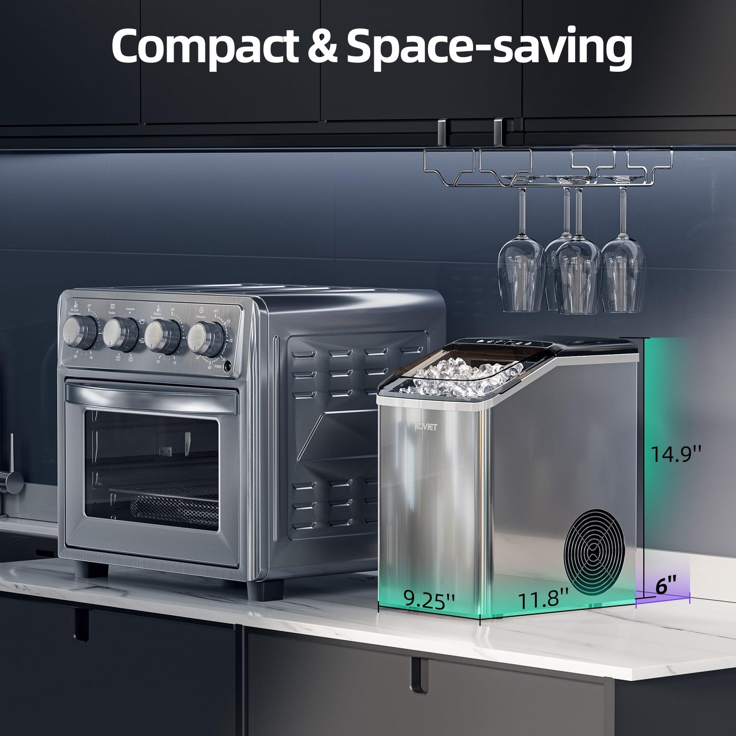 KOVIET Nugget Ice Makers Countertop, Soft Pebble Ice Machine, Chewable Crushed Pellet Ice 42lbs/Day, Self-Cleaning Drainpipe Ice Maker for Party, Home, Kitchen, Bar, Office, Silver Gray