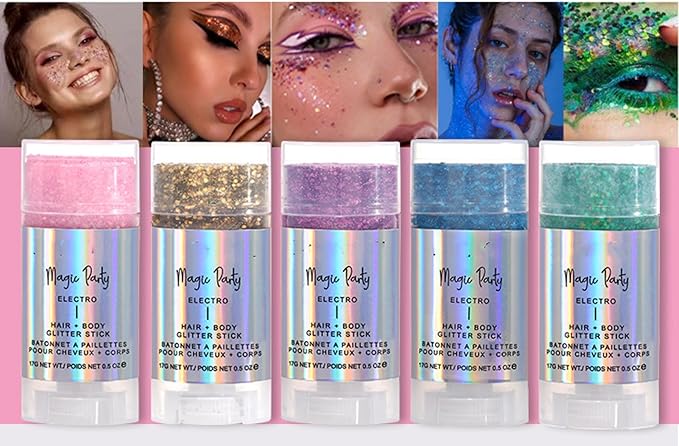 MAEPEOR Body Glitter Stick 6 Colors Holographic Mermaid Sequins Chunky Face Glitter Stick Singer Concerts or Music Festival Rave Body Makeup (Color 05)