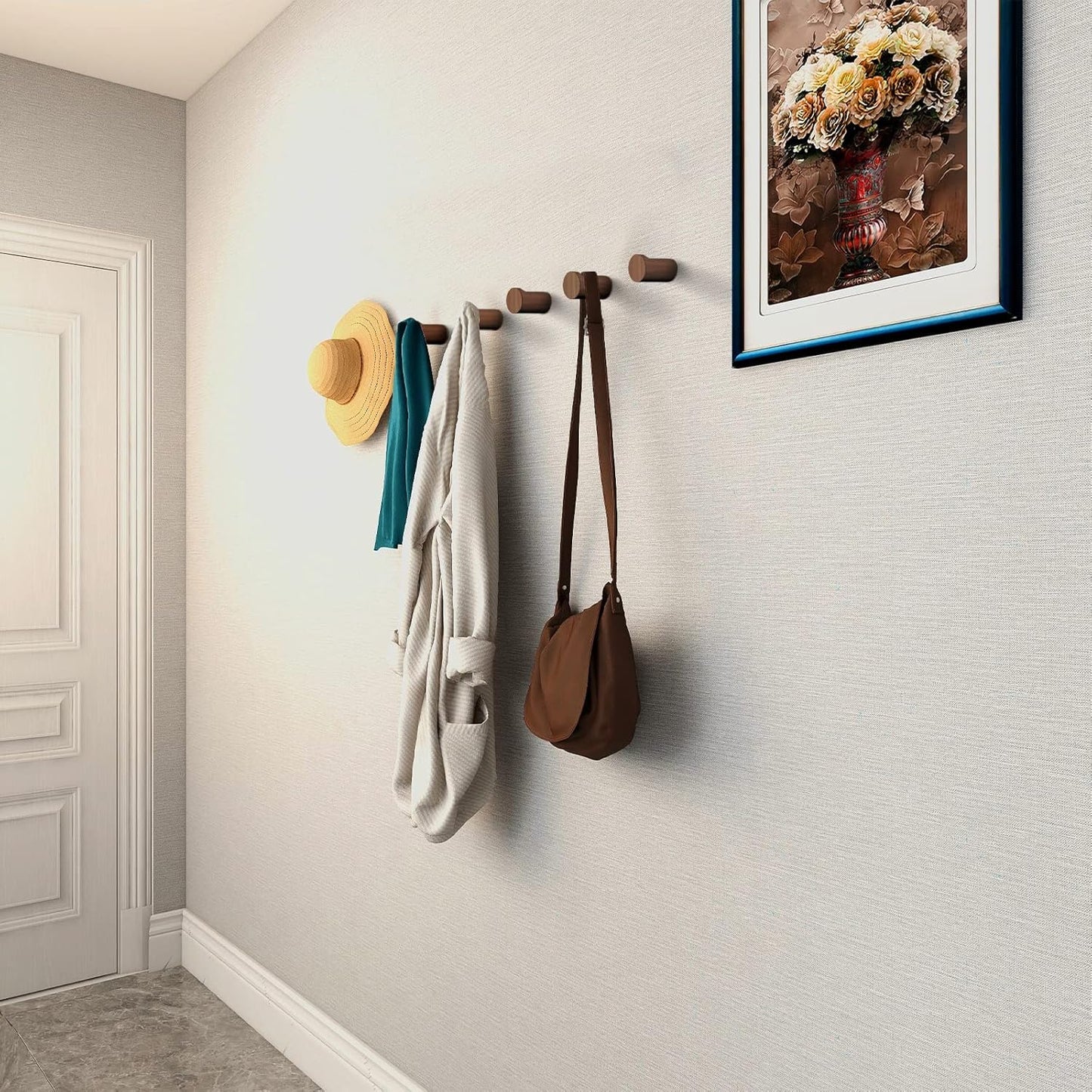 12 Pack Wood Wall Hooks, Natural Wooden Coat Hooks Wall Mounted, Handmade Rustic Hat Hooks Heavy Duty Entryway Wall Hangers for Hanging Towels, Clothes, Bags