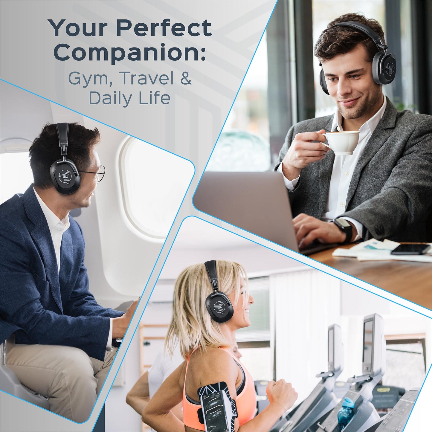 TREBLAB U5 - Hybrid Active Noise Cancelling Headphones Over-Ear, Deep Bass, 55H Battery, Mic for Calls, Bluetooth 5.3, Water-Resistant IPX4, Wireless Headphones Foldable for Travel, Gym, Work, Sports