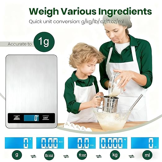 Digital Kitchen Scale 15kg/33lb, Stainless Steel Platform Food Scale with High Precision 1g/0.04oz, Gram Ounces Conversion, LCD Display, Easy Clean, Waterproof, for Cooking Baking Shipping (Silver)