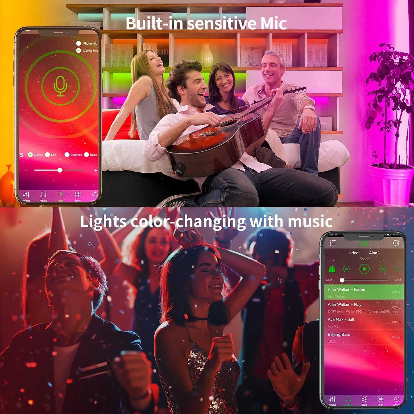 Ksipze Led Lights For Bedroom 50Ft Led Strip Lights With Remote Rgb Color Changing Music Sync Smart App Control For Room Bedroom Lighting Flexible Home D?Or