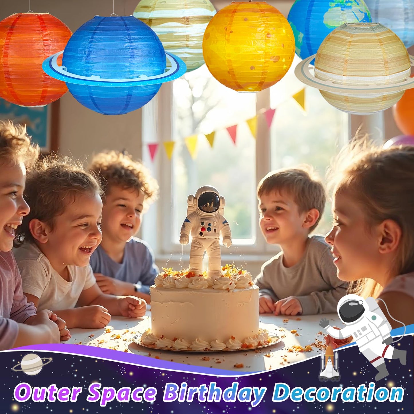 Fontien 8 Pcs  t Paper Lanterns - 12 Inch Outer Space Party Decorations, Solar System Design For Kids Space Theme Birthday Parties
