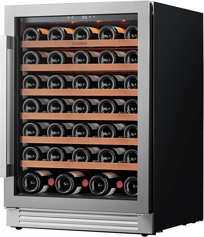 Ca'Lefort 24 Inch Wine Cooler Refrigerator, 61 Bottles Wine Coolers with Glass Door, 3 LED Built-in Compressor Fridge with Adjustable Shelves for Home Office Bar (5.65 cu.ft)