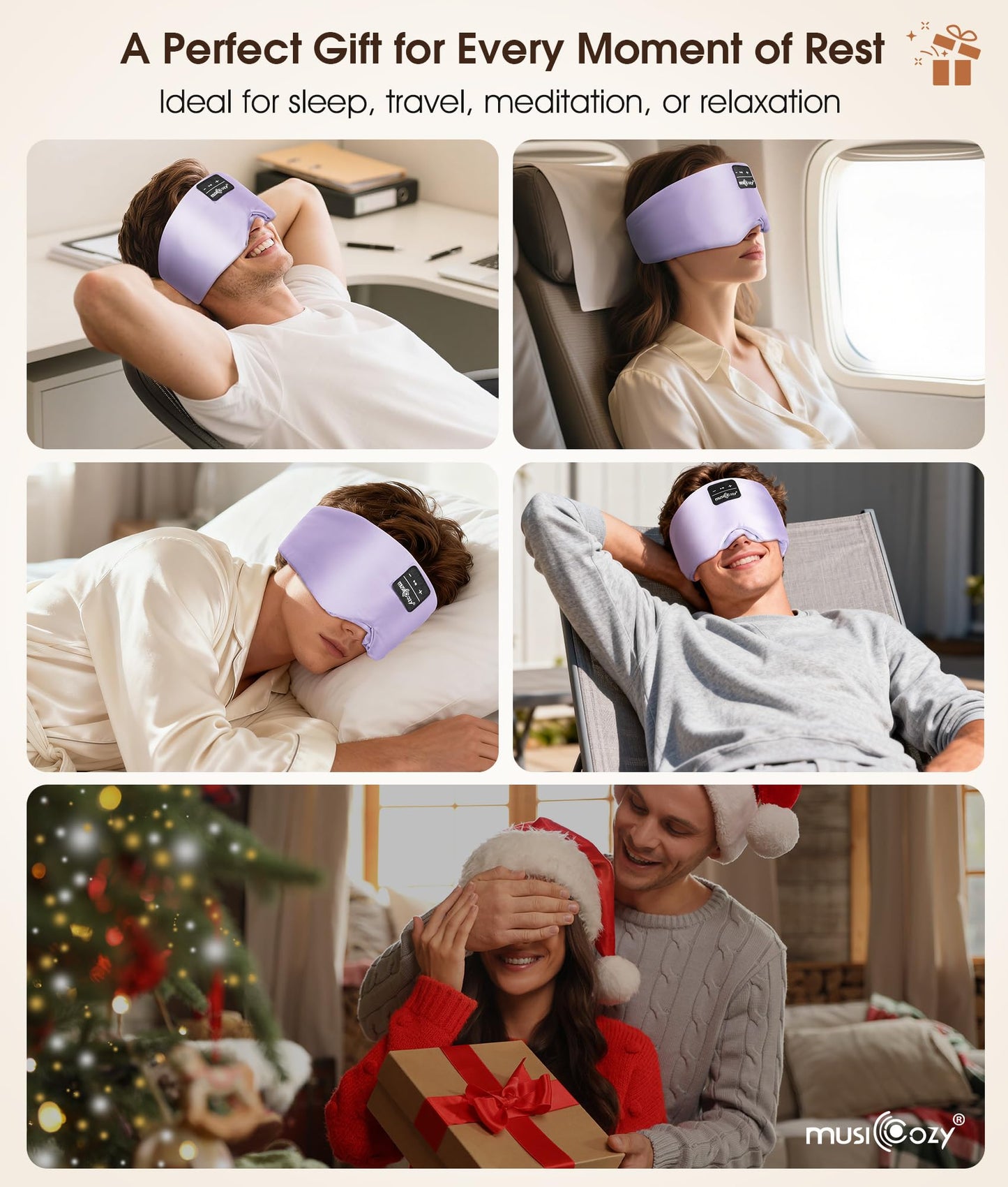 MUSICOZY 3D Silk Bluetooth Sleep Mask Headphones, Mulberry Silk Eye Mask with Ultra-Thin Wireless Speakers, Bluetooth 5.4 Sleeping Headphones for Side Sleepers, Music Sleep Mask Gifts for Men Women