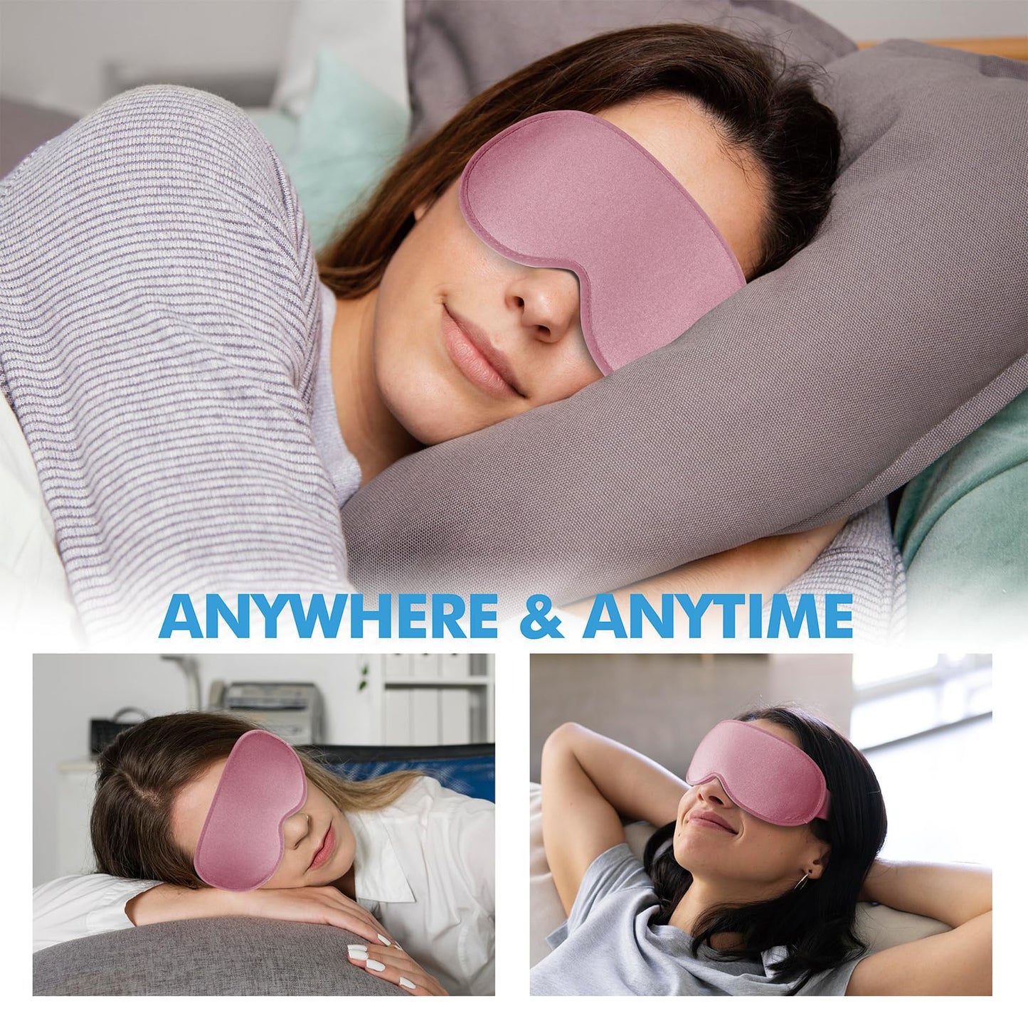 Sleep Eye Mask for Side Sleeper, Lash Extensions 3D Contoured Cup Sleeping Mask for Men Women, Travel Blackout Night Blindfold Eye Shade Cover with Adjustable Strap (Pink-Side Sleeper)