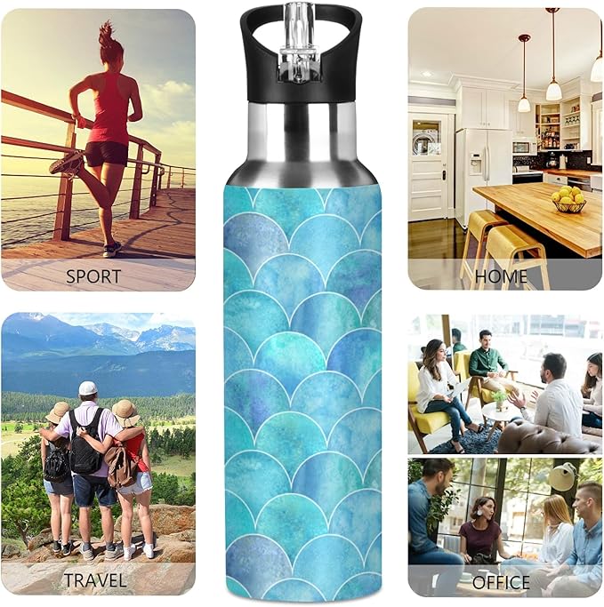 MNSRUU Insulated Water Bottle with Straw, Rainbow and Unicorns Stainless Steel Flasks for Sports Cycling Hiking School