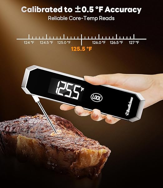 LockView FM151 Meat Thermometer with Temp Lock & Auto-Resume, Multi-Tested 0.5 Sec Instant Read Digital Probe, IP67 Waterproof 18/8 Stainless Steel for Cooking, Grilling, Black