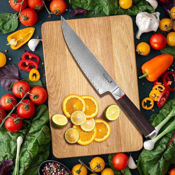 KUISINE Premium Damascus Chef Knife Non-slip Wooden Handle Razor sharp Blade Luxuy Gift for Holidays(Silver Pro, 8inch)