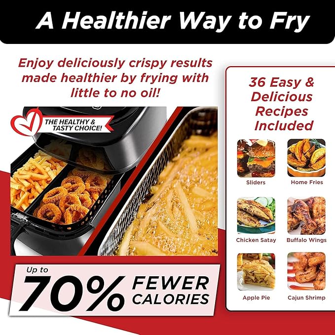 Nuwave Brio 6-Quart Digital Air Fryer Including Non-Stick Baking Pan and Stainless-Steel Cooking Rack (6-Quart + Gourmet Kit), Black
