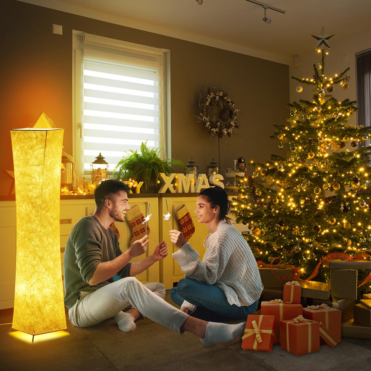 Chiphy Dimmable Floor Lamp, 52 Tall, 12Wx2 Led, Adjustable Brightness, White Fabric Shade, Model Sf210-107(A)