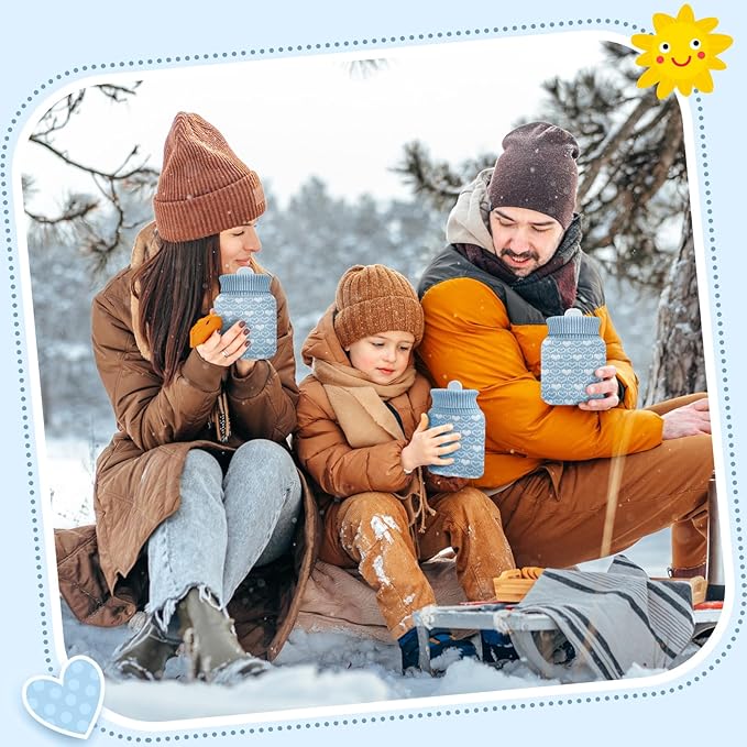 Amylove Mini Hot Water Bottle 320ml for Hot & Cold Compress with Cover Silicone Microwave Heating Small Water Bag for Travel Pain Relief Holiday Gifts(Blue)