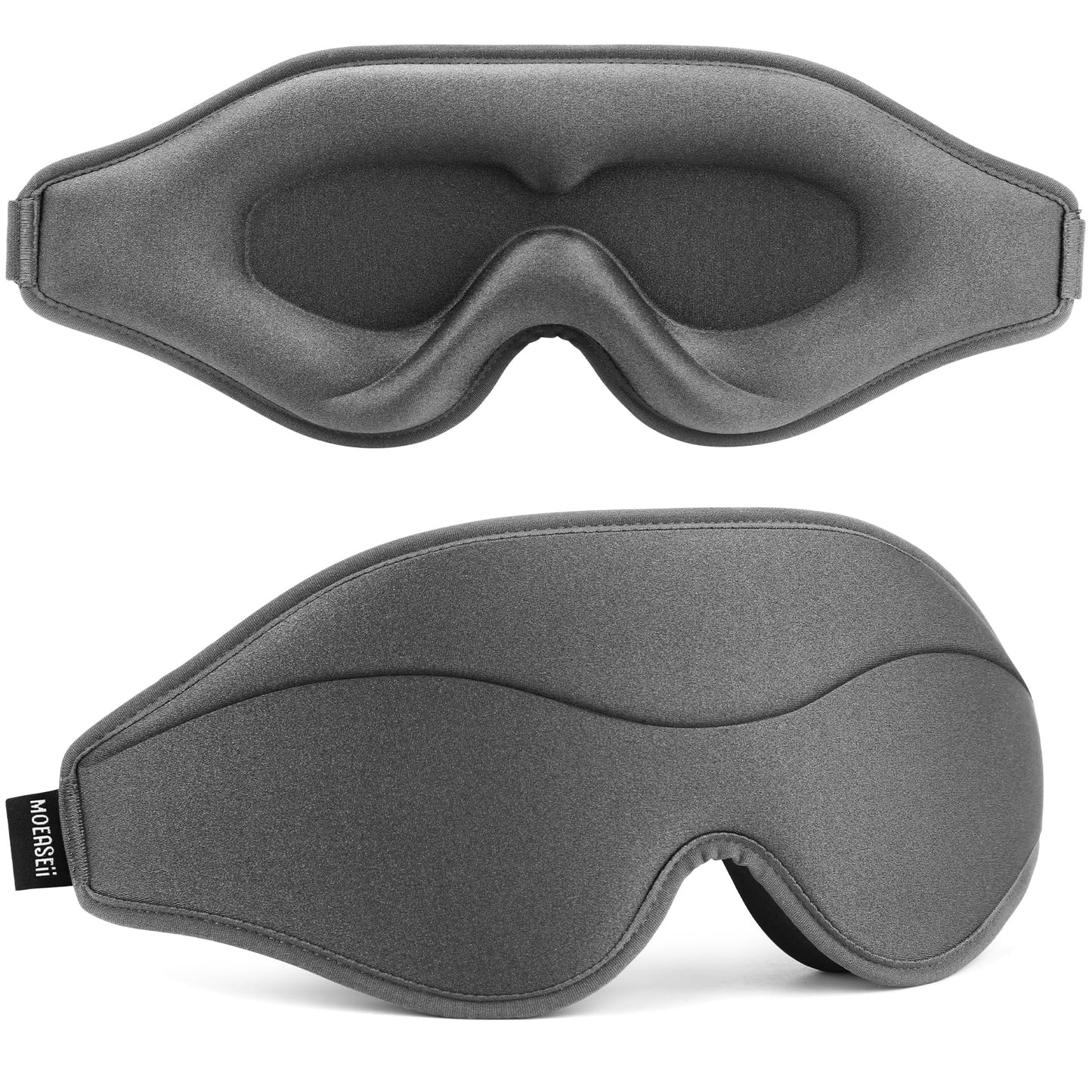 MOEASEii Sleep Mask - Total Blackout 3D Sleeping Mask, Super Lightweight & Silky Soft Eye Mask for Sleeping, Fully Adjustable Fit for Home, Office, Traveling, Meditation, Yoga, Gray
