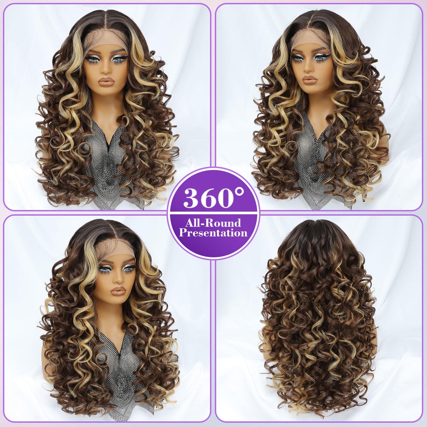 Felek Honey Blonde Wig Long Synthetic Loose Wave Lace Front Wigs for Black and White Women Ombre Brown 13x6 HD Transparent Lace