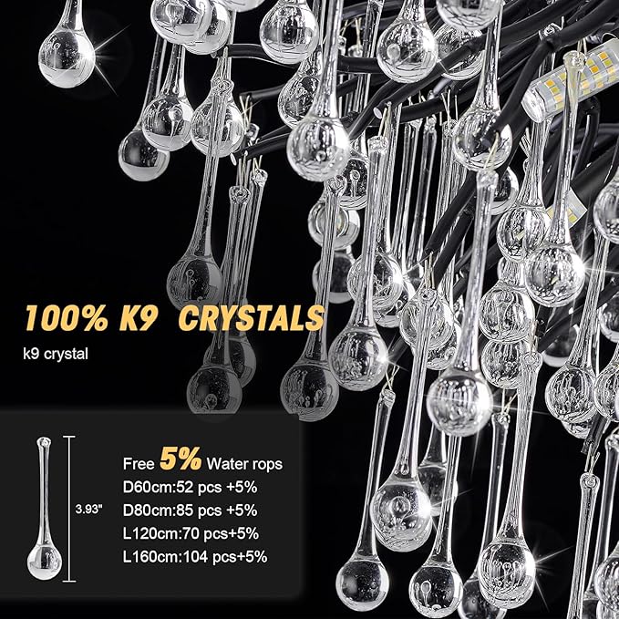 Black Chandelier for Dining Room,L47.24in Rectangular Modern Chandeliers Raindrop Light,Tree Branch Chandelier Light Fixture for Kitchen Island,Entryway 13-Light