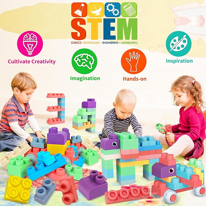 Soft Building Blocks for Toddlers, Large Building Blocks Stacking Blocks for Babies 6 Months and Up Stem Toddler Gifts, Teething Toys, 40 PCS