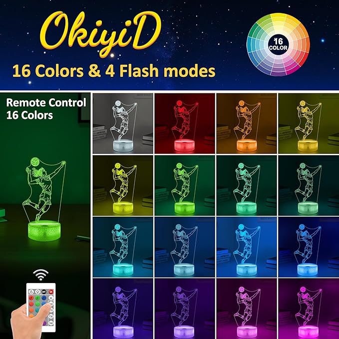 Volleyball Gifts for Teen Girls, Volleyball Night Light 3D Illusion Lamp with 16 Colors Changing, Volleyball Stuff Gifts for Girls Friends Sister Women Bedroom Decor Gifts