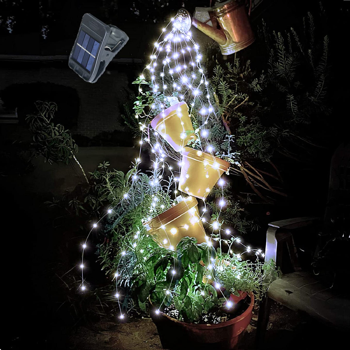 ANGMLN Solar Waterfall Fairy Lights - 200 LEDs, 10 Strands, Waterproof, Cool White - Perfect for Garden & Christmas Decorations