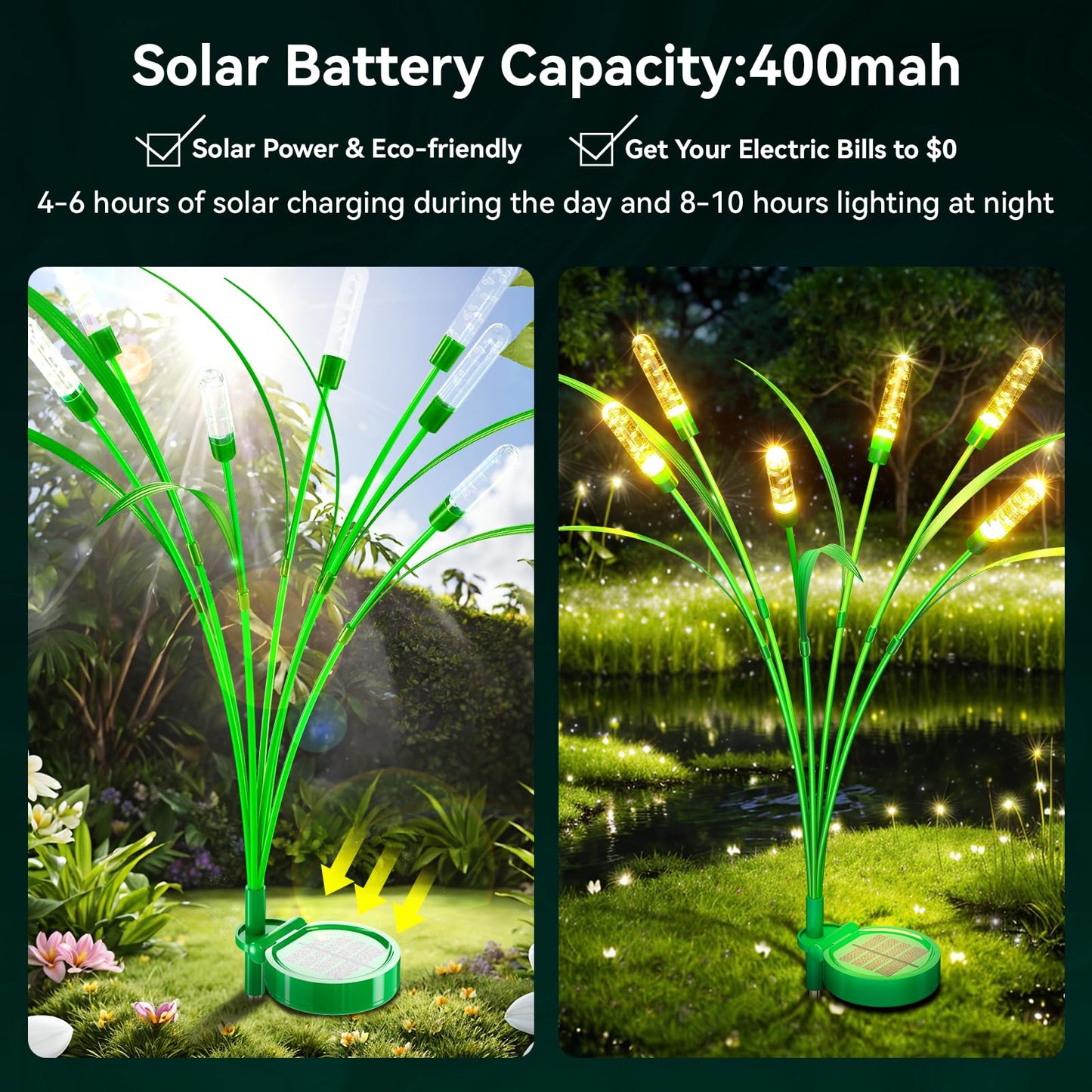 TopVelo Solar Garden Light, 30in Reeds with 36 Bulbs, IP65 Waterproof, 6 Packs Warm White, ABS Plastic, Gold
