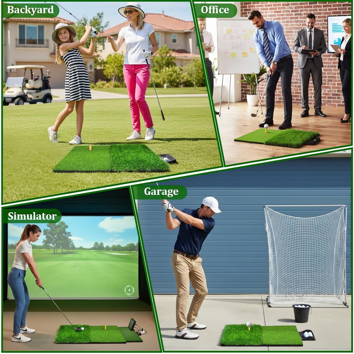Premium Dual-Turf Golf Hitting Mat - 4x5ft Indoor/Outdoor Practice Mat with Realistic Fairway & Rough Turf, Portable Golf Swing Training Mat with Alignment Guide Real Feel for Driving Range