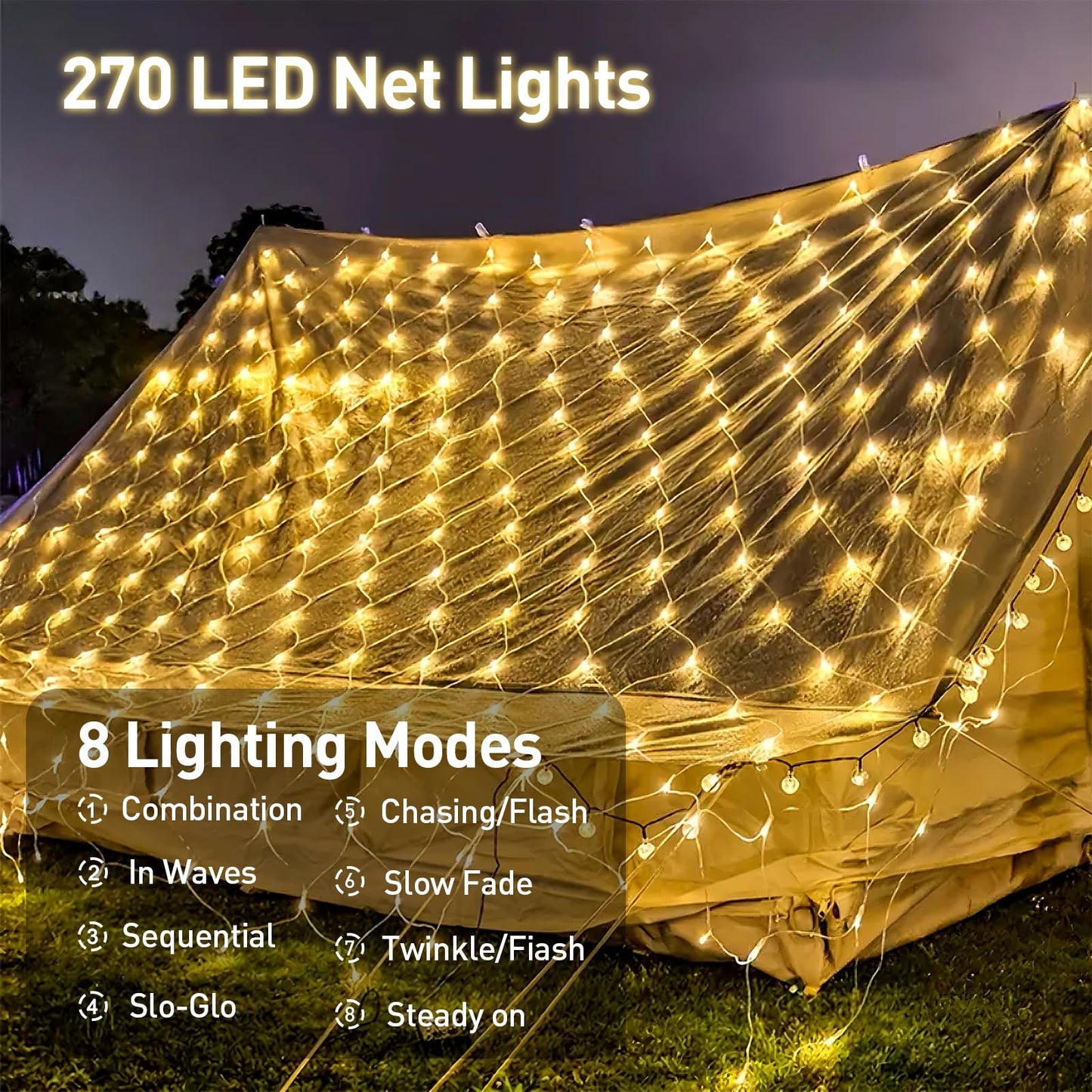 Leisure World LED Net Lights 10FT x 10FT Warm White with Remote, 8 Modes for Outdoor Decorations