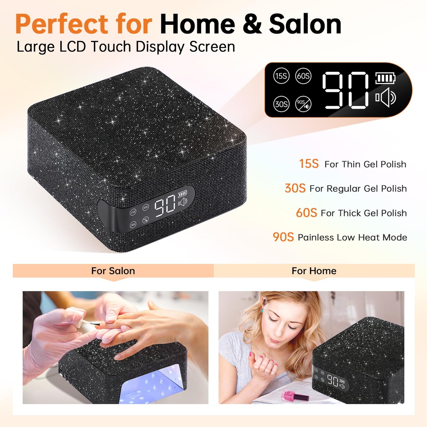 CHRISTINE SHELLY Cordless UV Nail Lamp for Gel Nail Polish 96W, Rechargeable LED Nail Light Professional Nail Dryer with 4 Timer