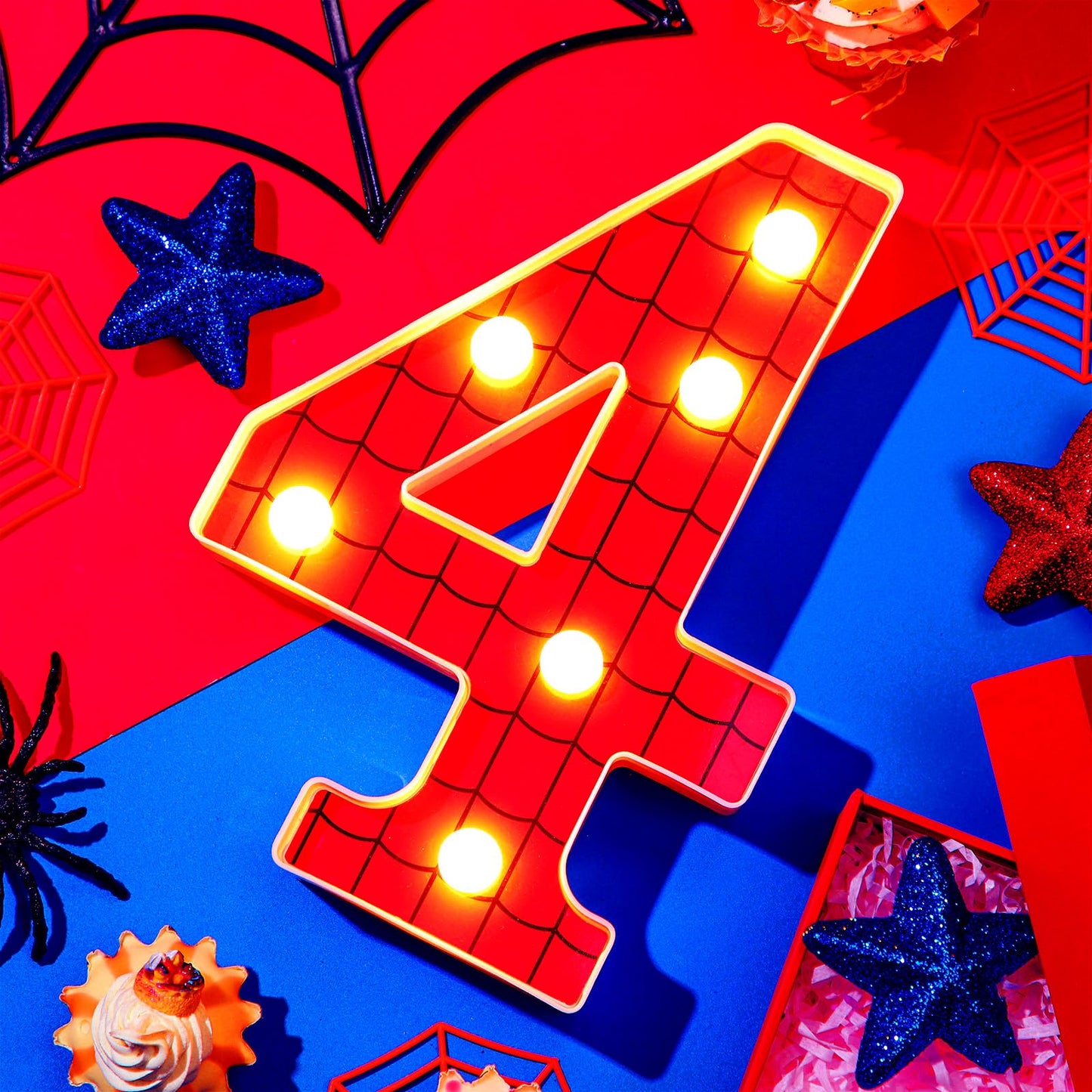 Vihose Spider Led Number Lights Spider Birthday Party Decoration Light Up Numbers Kids Boy Man Birthday Supplies For Marquee Night Christmas Gift Baby Shower(Number 4)