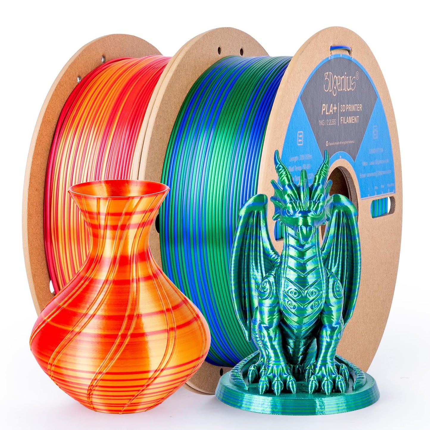 3Dgenius Silk Rainbow PLA Filament 1.75mm Silk PLA 3D Printer Filament Shiny Fast Color Changing Gradient Filament 3D Printing F