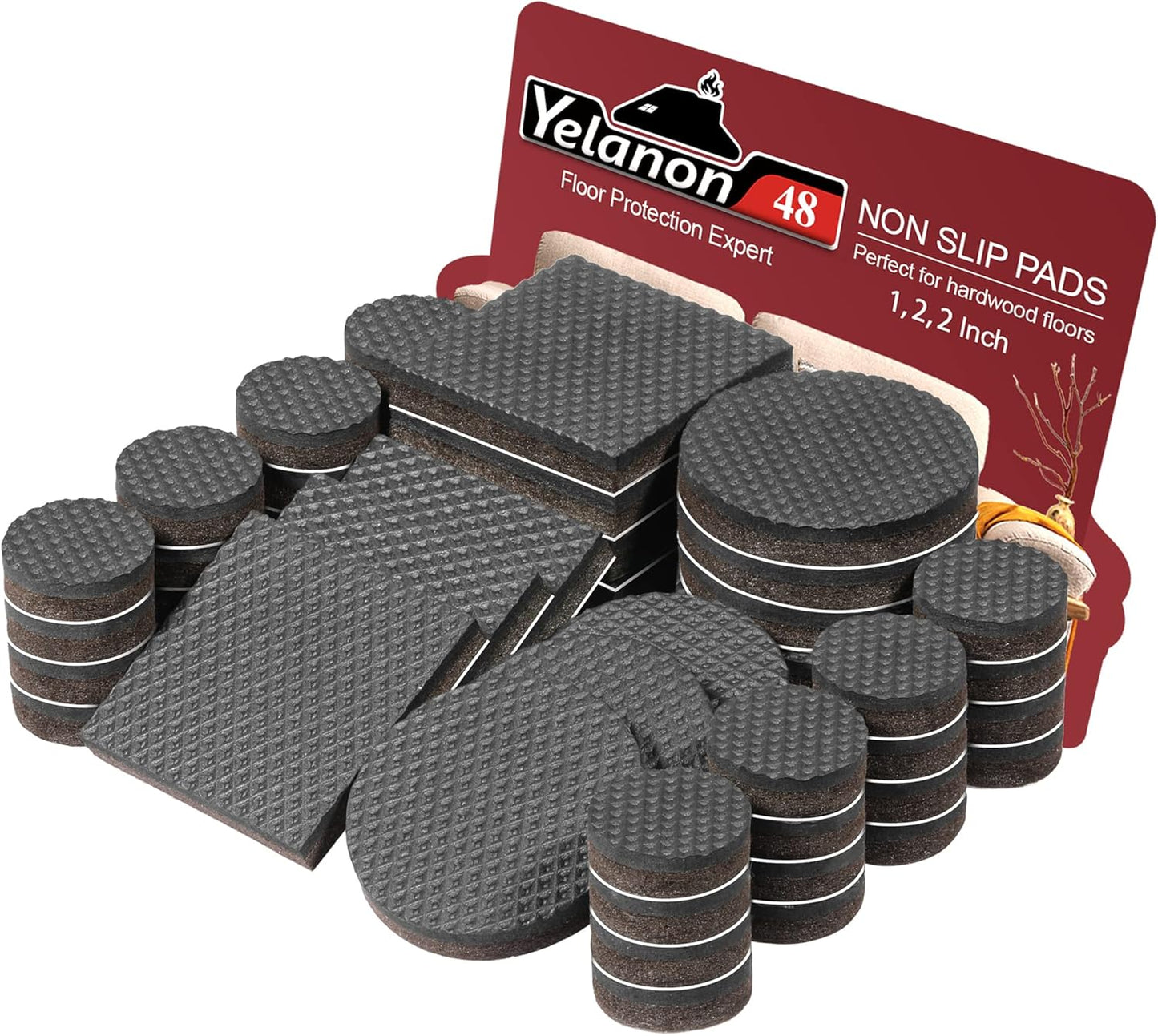 Non Slip Furniture Pads -48pcs(1+2+2)" Furniture Grippers Hardwood Floors, Non Skid for Furniture Leg,SelfAdhesive Rubber Furniture Feet, Anti Slide Furniture Floor Protector for Keep Couch Stoppers