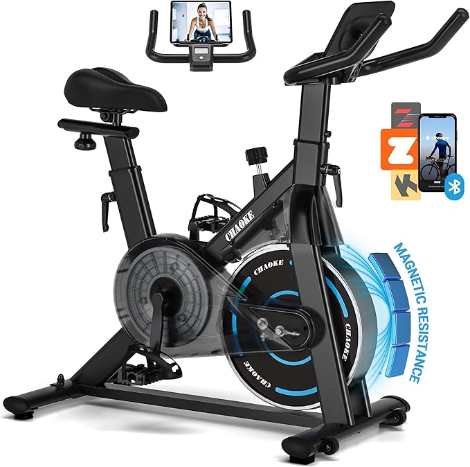 CHAOKE Exercise Bike, Quiet Adjustable Magnetic Stationary Bike for Home Cardio with App Compatible, 350LB Weight Capacity...