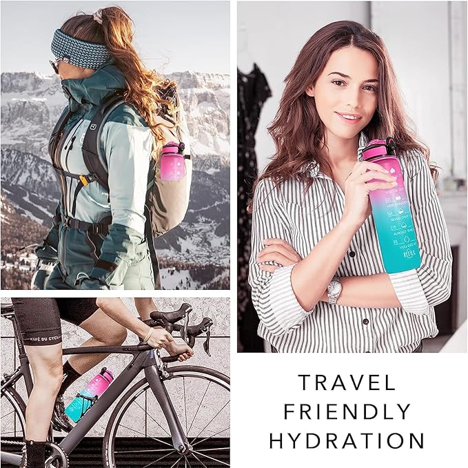 Bulldog Dog 32 oz Water Bottle with Times Marker to Drink and Straw, Carrying Strap, Leakproof Tritan BPA-Free, Ensure You Drink Enough Water for Fitness, Gym, Camping, Outdoor Sports
