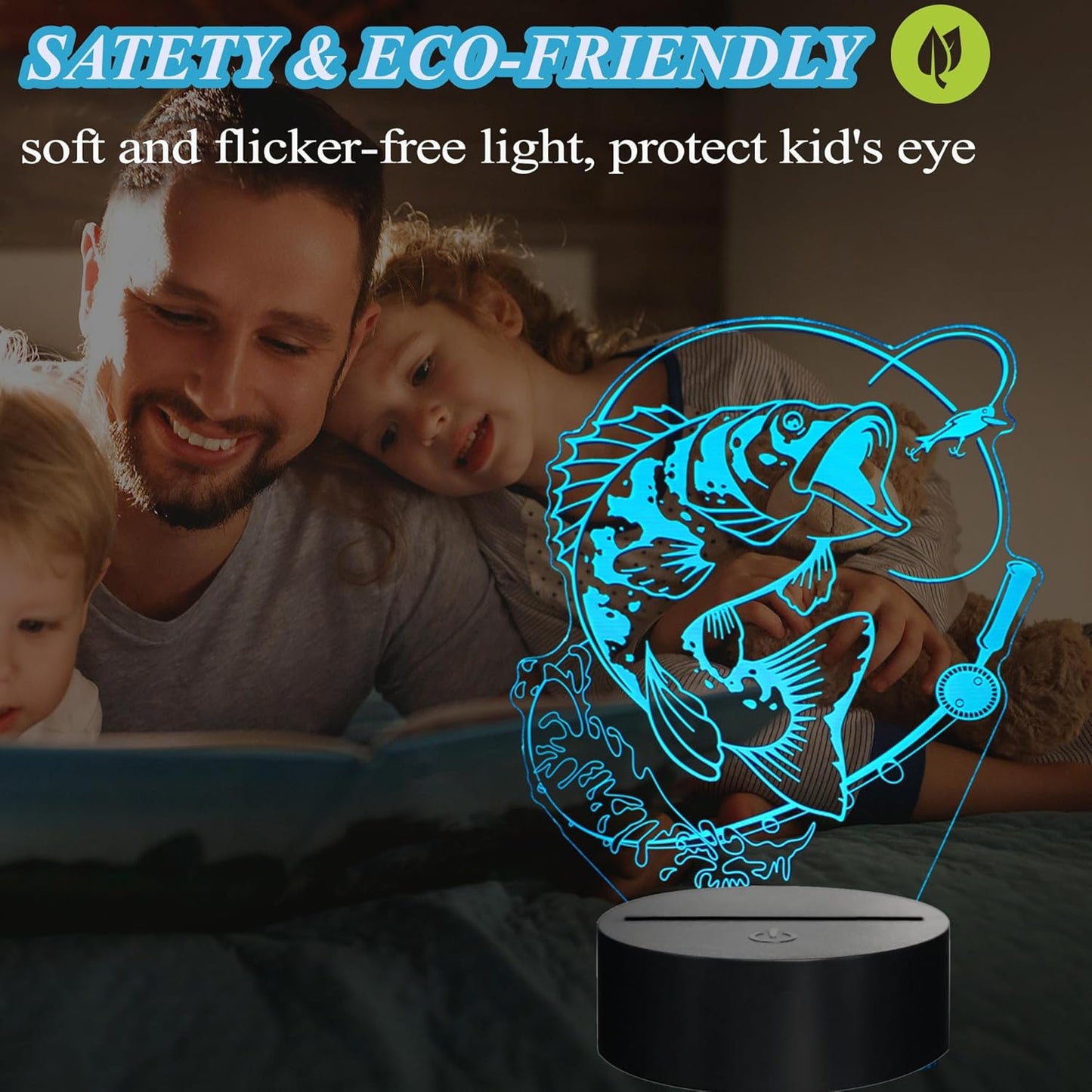 Fish Night Light, Fish 3D Illusion Lamp, Go Fishing Man Gifts with 16 Colors Changing, Timer, 4 Flash Modes and Dimmable, Kids Room Decoration, Xmas Fishing Gifts