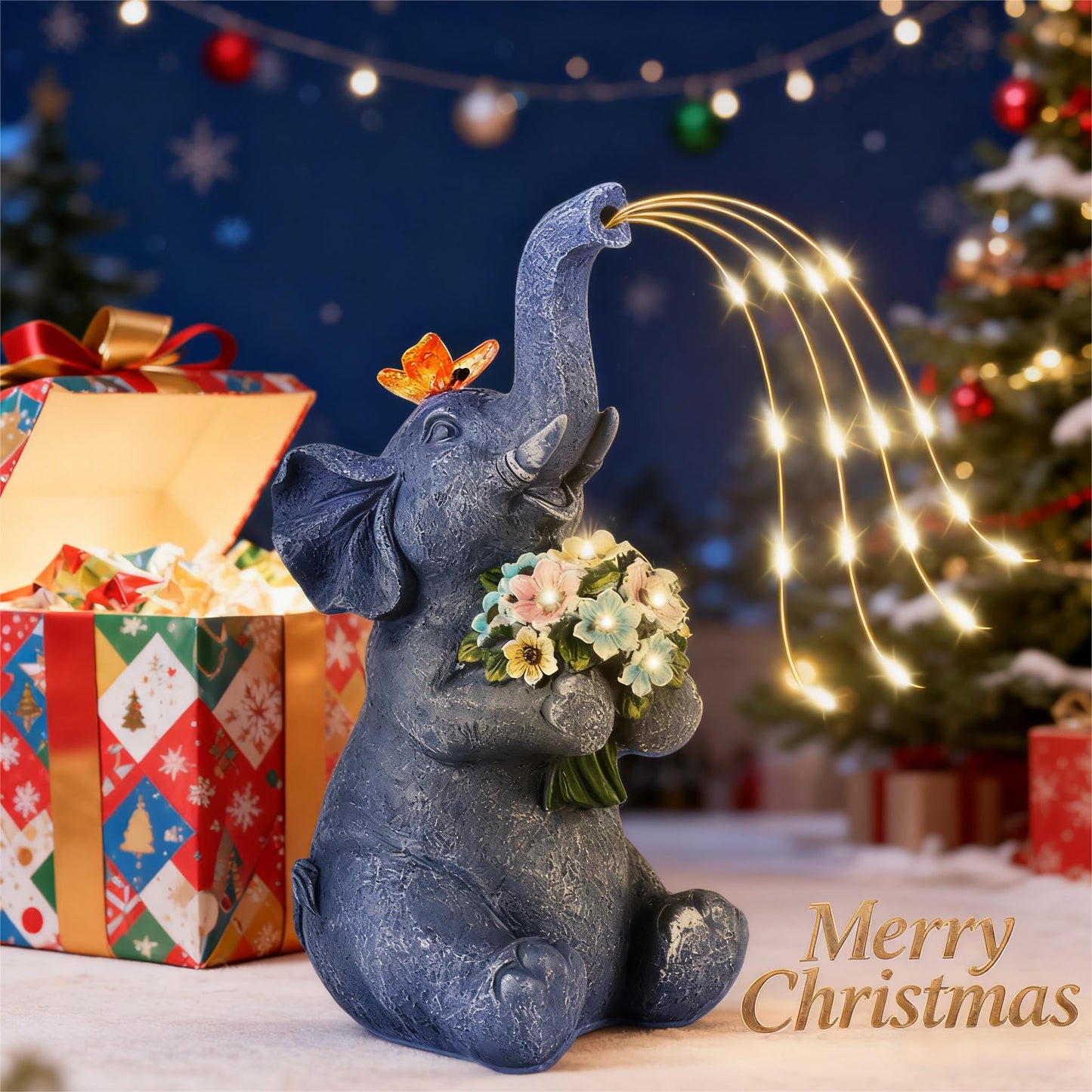 Chlinhuoho Solar Garden Elephant  Lights Watering Decor  Animal Statue Outdoor  Fairy Garden Accessories Patio Yard Balcony Decorations  Lawn Ornament  Housewarming  Birthday Mothers Day Mom Gifts