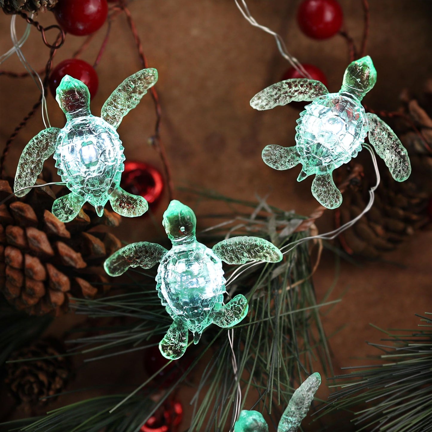 JASHIKA Green Sea Turtle String Lights - 10ft, 30 LED, Waterproof, Battery Operated, Remote Control - Amber, Model 2024-11-27-BA-01
