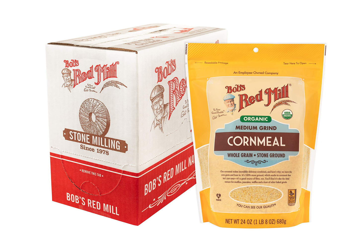 Bob s Red Mill Organic Medium Grind Cornmeal, 24oz (Pack of 4) - Non GMO, Whole Grain, Vegan, Kosher