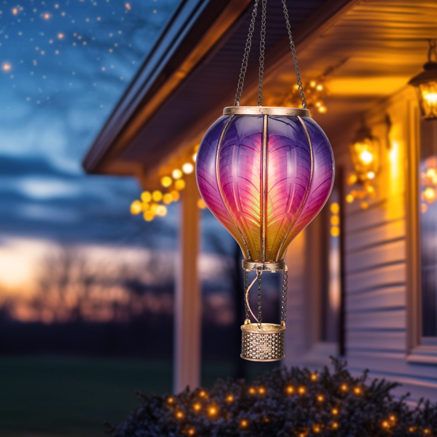 TeresaS Collections Hot Air Balloon Solar Lantern For Garden Decor  Flickering Flame Hanging Solar Light For Outdoor  Purple & Pink Plastic Lamp For Yard Tree Gift For Mom